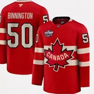 READ. Canada Fanatics Jordan Binnington #50 2025 4 Nations Face Off jersey S-3XL
